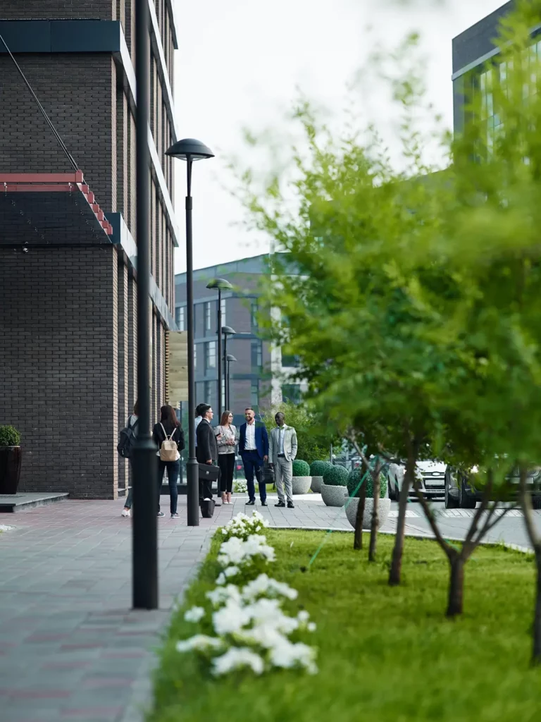 Office park surrounded by trees