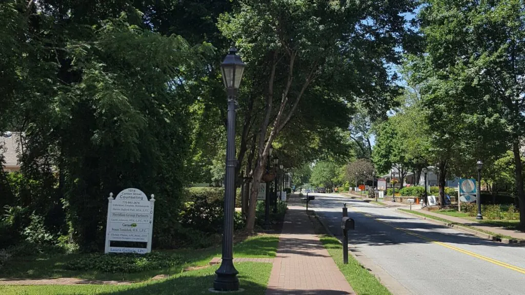street with sign and mailbox